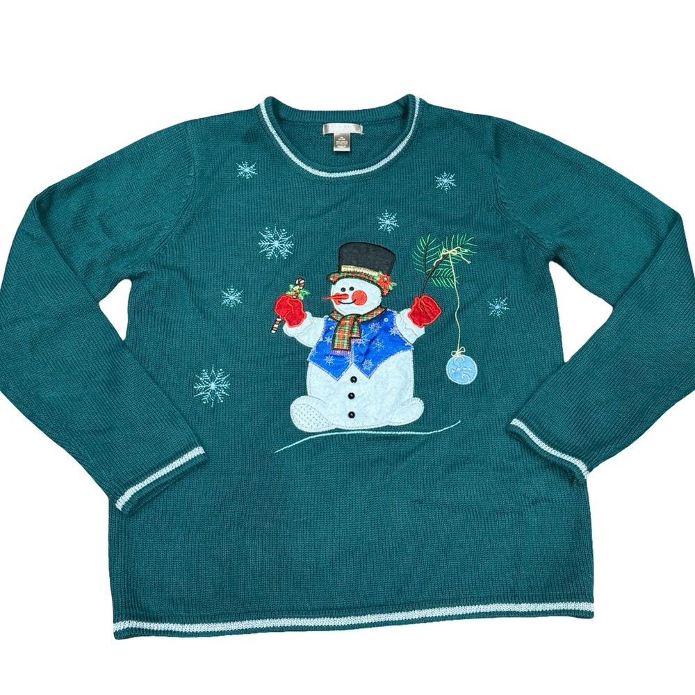 ☃️❄️White Stag Green‎ Snowman Holiday Christmas Sweater 🎄☃️ Women’s Size M